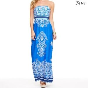 Vineyard Vines Blue and White Size 0 Strapless Maxi Dress